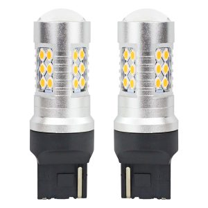 Set becuri auto cu LED CANBUS, 3030, 24SMD, compatibil T20, 7440, WY21W, Portocaliu, 12V / 24V, destinat competitiilor auto sau off-road