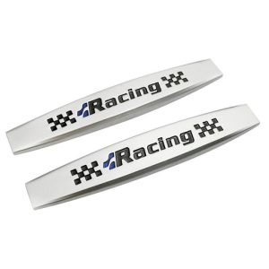 Set 2 x Embleme auto metalice, autoadezive, model "RACING", finisaj Crom, dimensiune, 10 x 1,5 cm